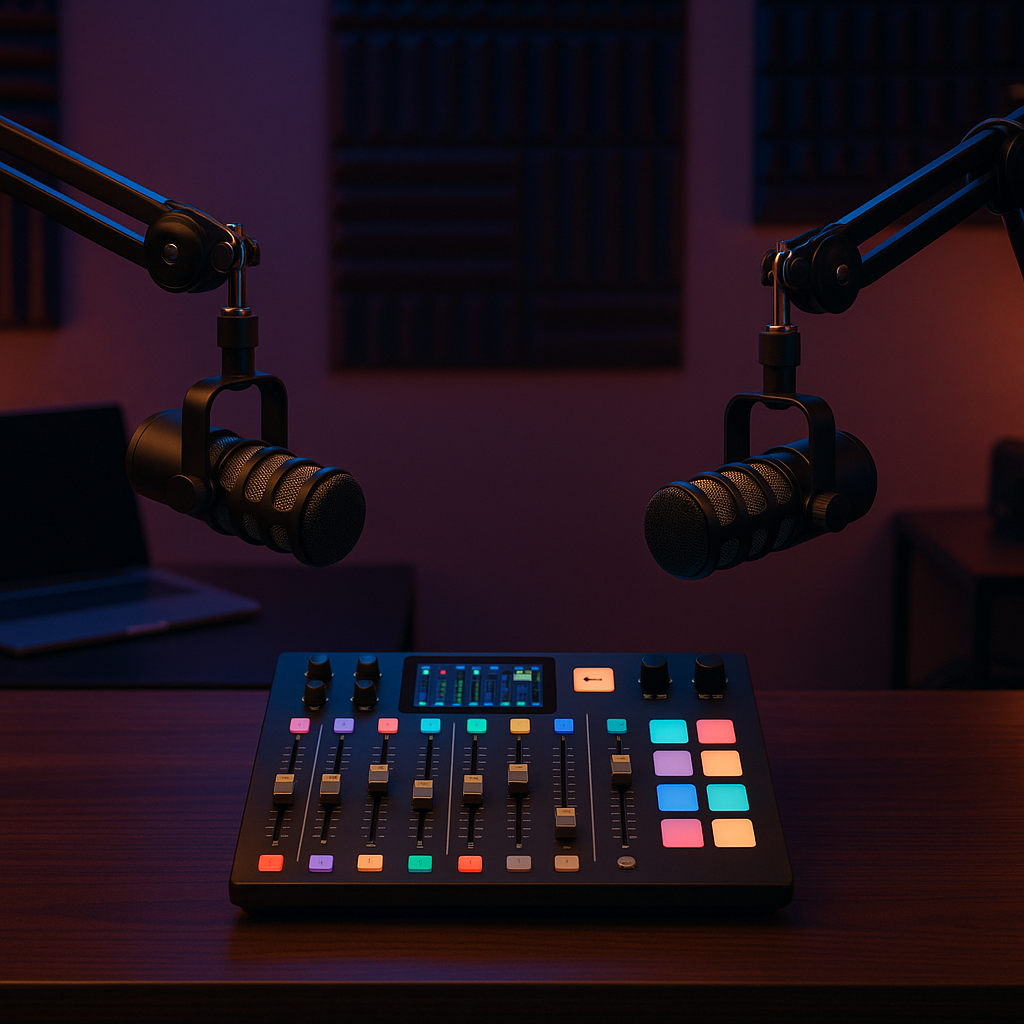 Two person Podcast setup with Rodecaster pro and rode Podmic