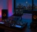 Professional DJ controller setup in Australia with laptop, speakers, and headphones